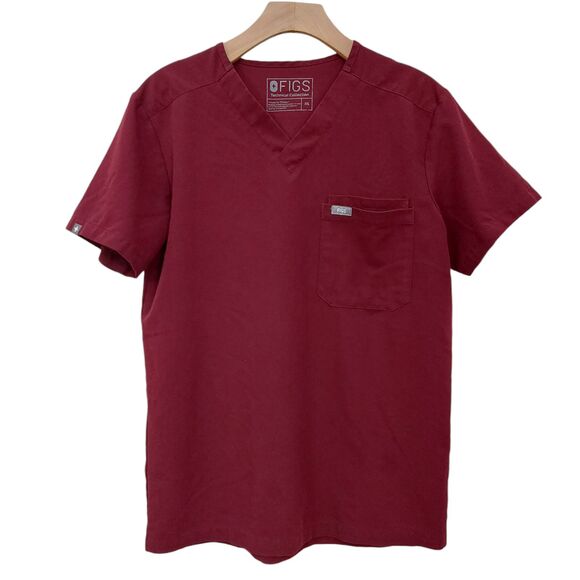 Figs Leon Three-Pocket Scrub Top Mens XS Burgundy Short Sleeve V-Neck FM1500 - Picture 1 of 10
